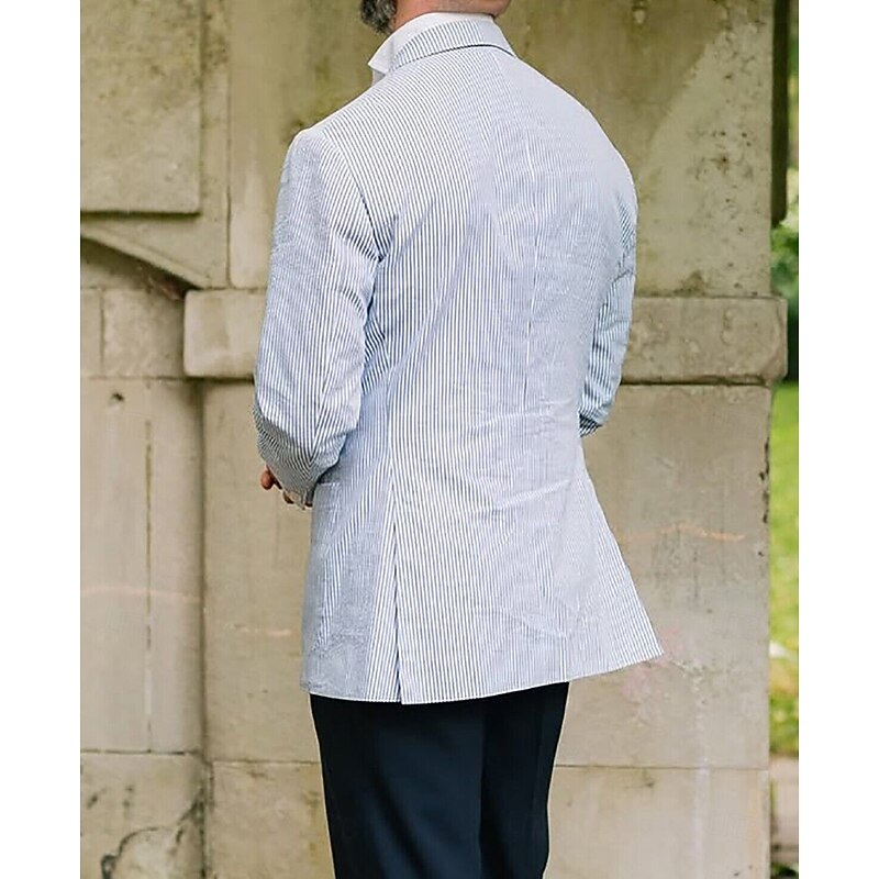 Men's Blazer Jacket Sport Coat Notch Collar Fashion Striped Blazer Sky Blue Standard Fit2