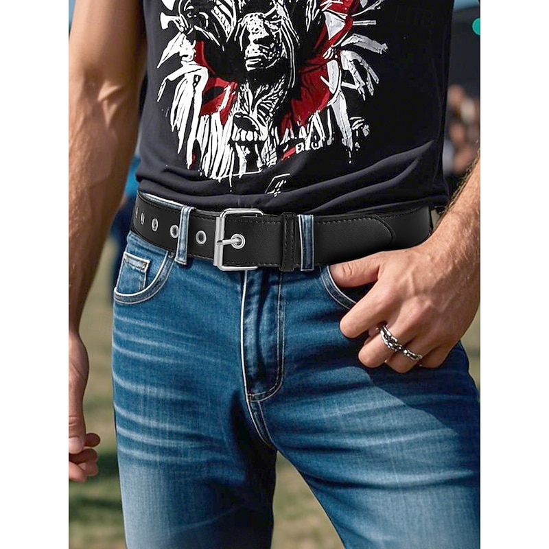 Men's Punk Rock Bullet Studded Belt – Black Faux Leather Gothic Rivet Belt with Metal Buckle for Biker, Concert and Festival Wear