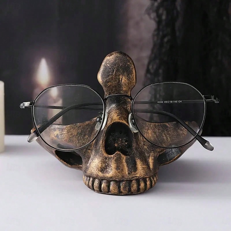 Resin Skull Glasses Holder, Gothic Eyewear Stand for Desk, Resin Storage Ornament, Home Office Decor, Handicraft Figurine2
