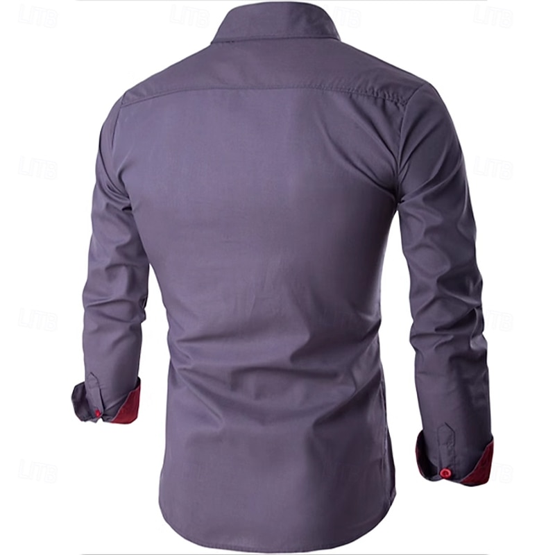 Men's Shirt Dress Shirt Button Up Shirt Color Block Wedding Party White Red Blue Gray Long Sleeve Lapel Spring &  Fall Clothing Apparel Patchwork4