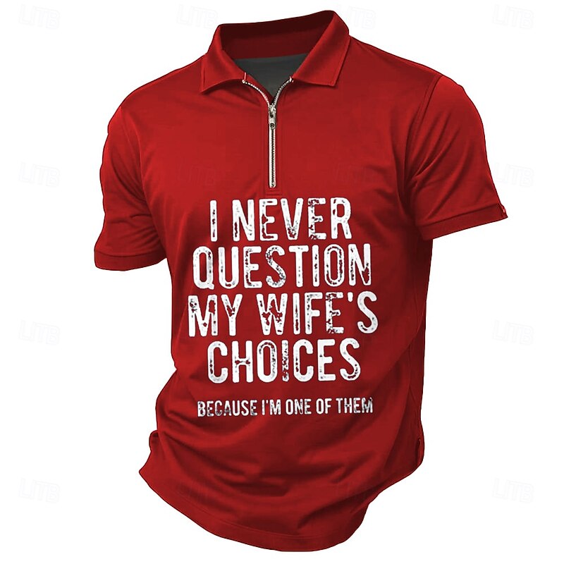 Men's Text Zip Polo Shirts Short Sleeve Polo Shirts Collared Shirts Casual Outdoor Athleisure 3D Print Summer Black Red Dark Green4