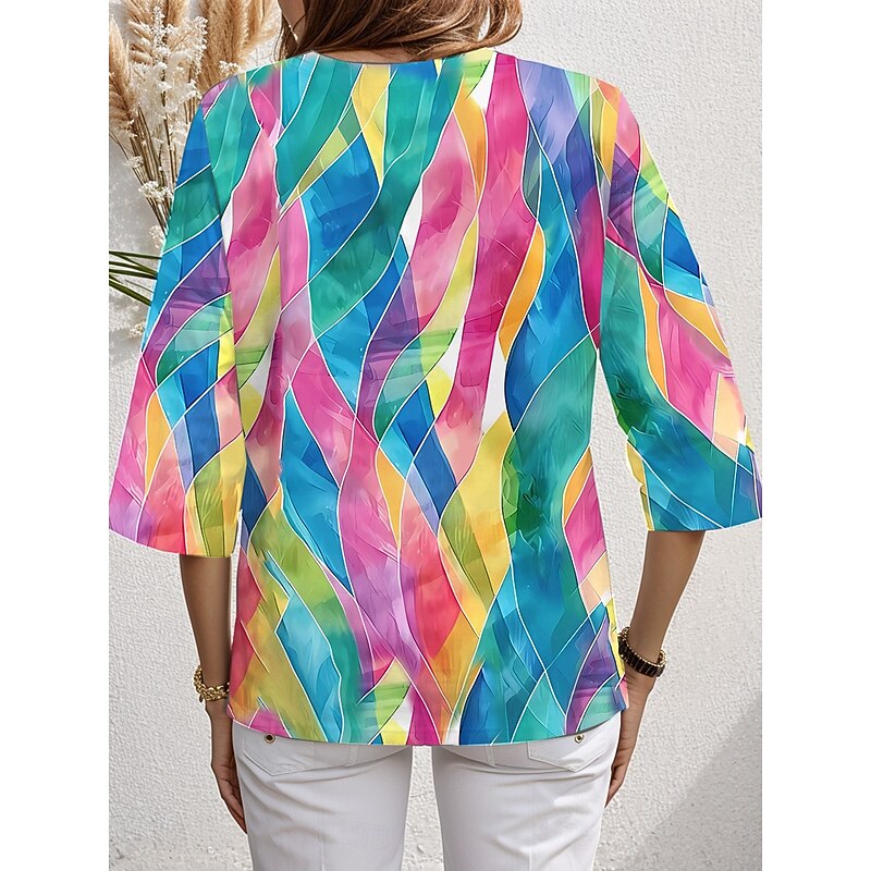Women's Blouse Long Sleeve Asymmetrical Hem Ombre Bohemia Daily Hawaiian V Neck Regular Tops Daily Holiday Beach Wear Asymmetric Hem Blue Summer Spring2