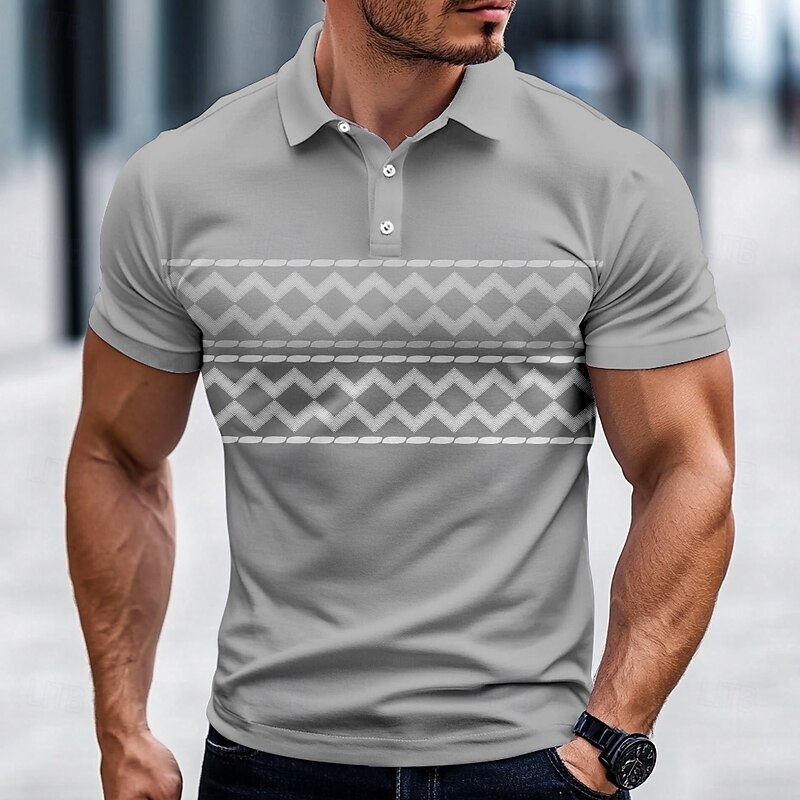 Men's Graphic Polo Short Sleeve Polo Shirts Collared Shirts Casual School Outdoor Daily Wear 3D Print Summer Spring Fall Blue Green Gray3