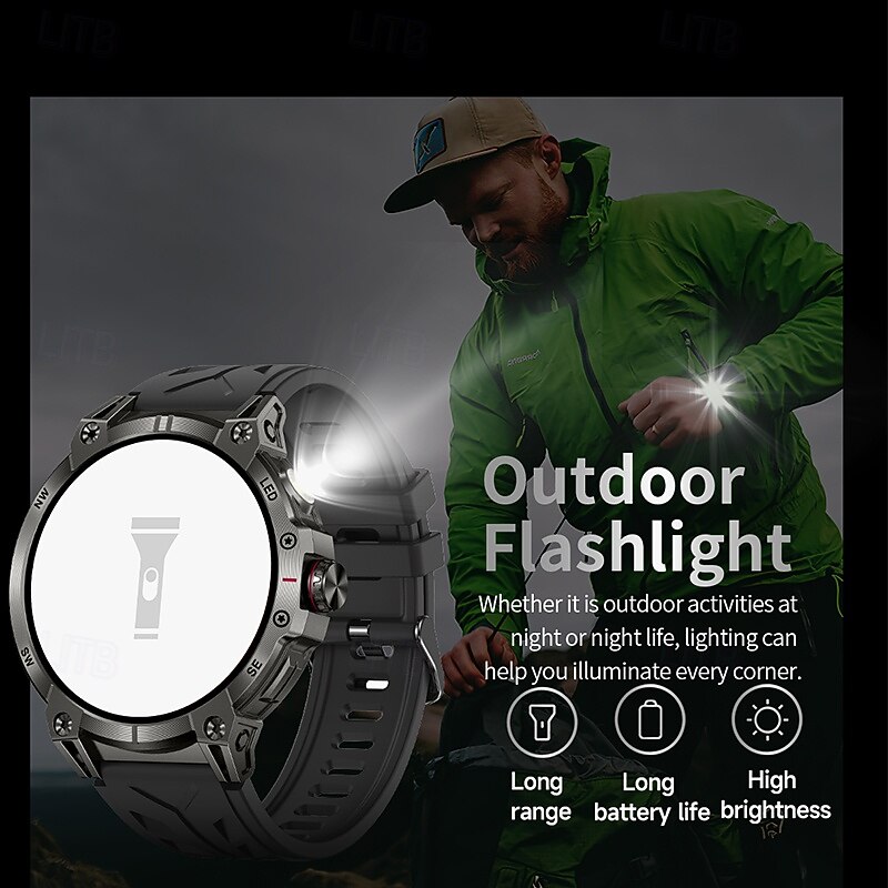 2025 New 1.85-inch HD Screen 760mAh Large Battery LED Flashlight Bluetooth Call Sport Mode All-weather Health Monitoring Smart Watch3