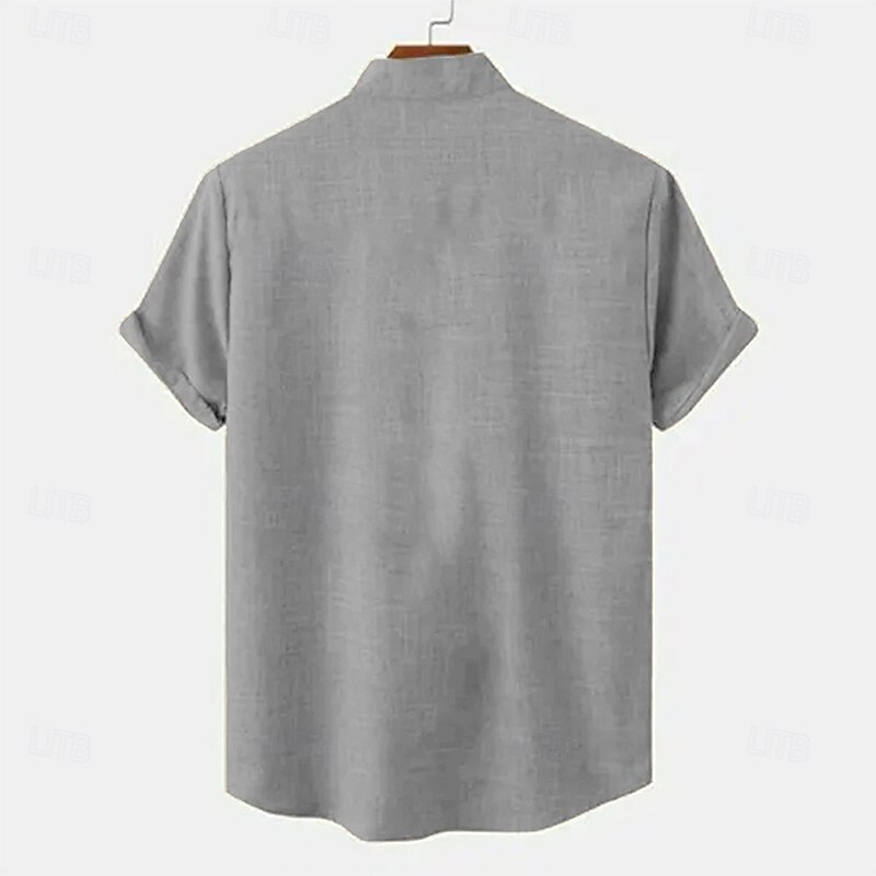 Men's Shirt Linen Shirt Retro Shirts Vintage Shirt Ethnic Shirt Ethnic Vacation Daily Khaki Gray Light Blue Short Sleeve Turndown Summer Spring Clothing Apparel2
