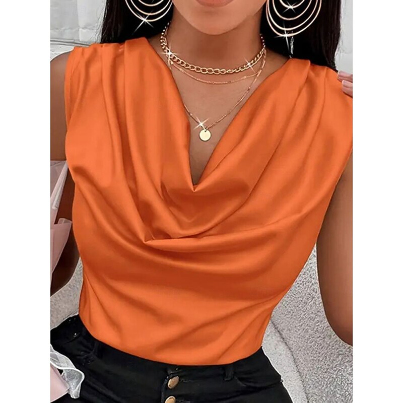 Women's Tank Top Plain Stylish Modern Sleeveless Cowl Neck Regular Tops Daily Holiday Black Pink Orange Apricot Summer2