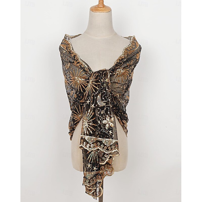 Retro Vintage Roaring 20s 1920s Scarf Wrap Shawls The Great Gatsby Sequins Fancy Dress Women's Carnival Wedding Evening Party Masquerade Adults' Shawl2