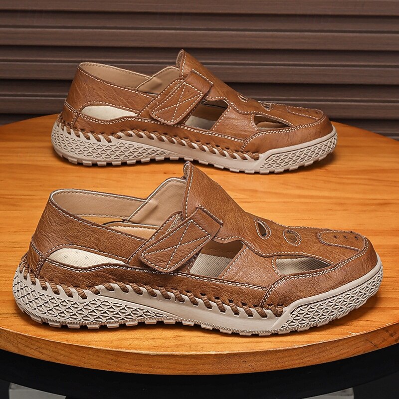 Men's Brown Faux Leather Outdoor Sports Sandals with Breathable Perforations and Durable Grip for Hiking and Trekking3