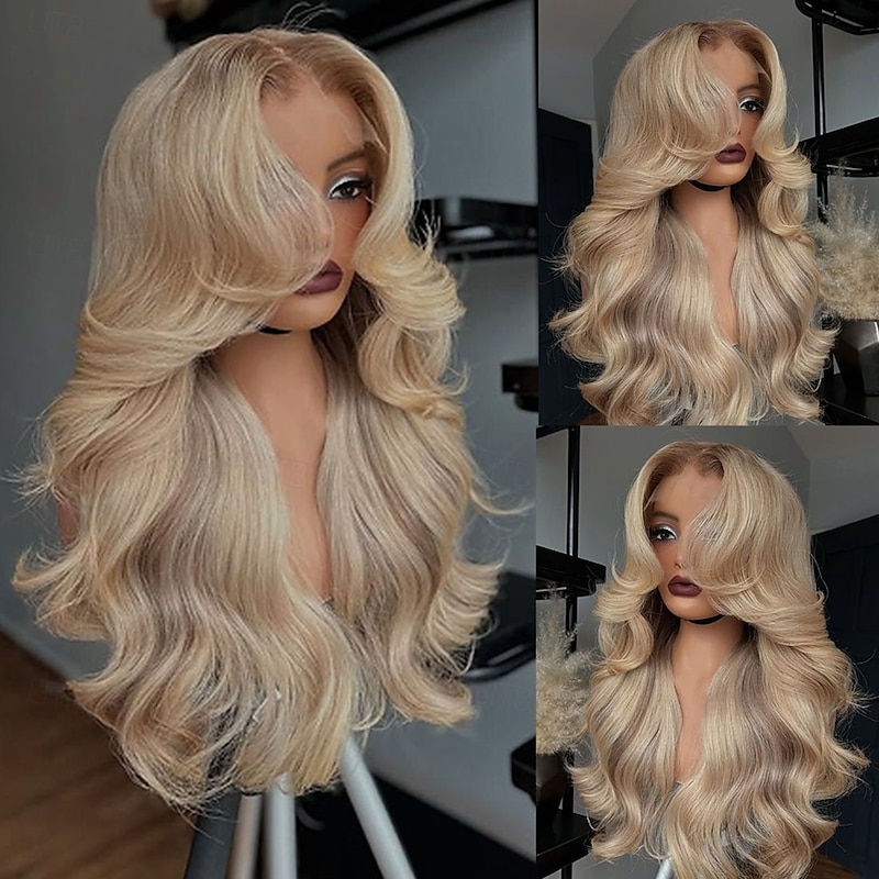 Remy Human Hair 5x5 Closure 13x4 Lace Front Wig Free Part Brazilian Hair Wavy Blonde Multi-color Wig 130% 150% Density Ombre Hair Highlighted / Balayage Hair Natural Hairline Glueless Pre-Plucked For