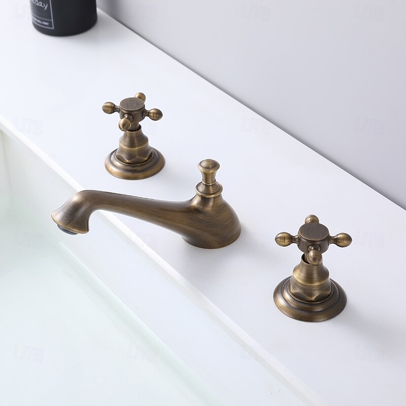 Bathroom Sink Faucet - Widespread Antique Brass Widespread Two Handles Three HolesBath Taps - Main Image