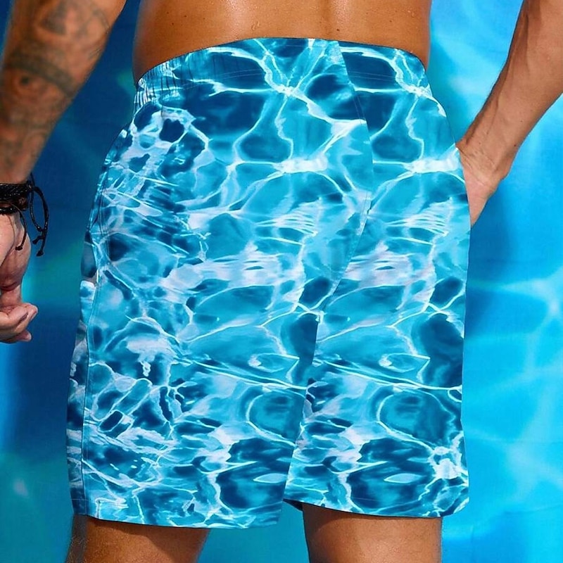 Men's Ocean Waves Swim Trunks Swim Shorts Board Shorts Mid Waist Streetwear Hawaiian Beach Vacation Wear Side Pockets Mesh Lining Elastic Drawstring Waist Designer Clothing Apparel2