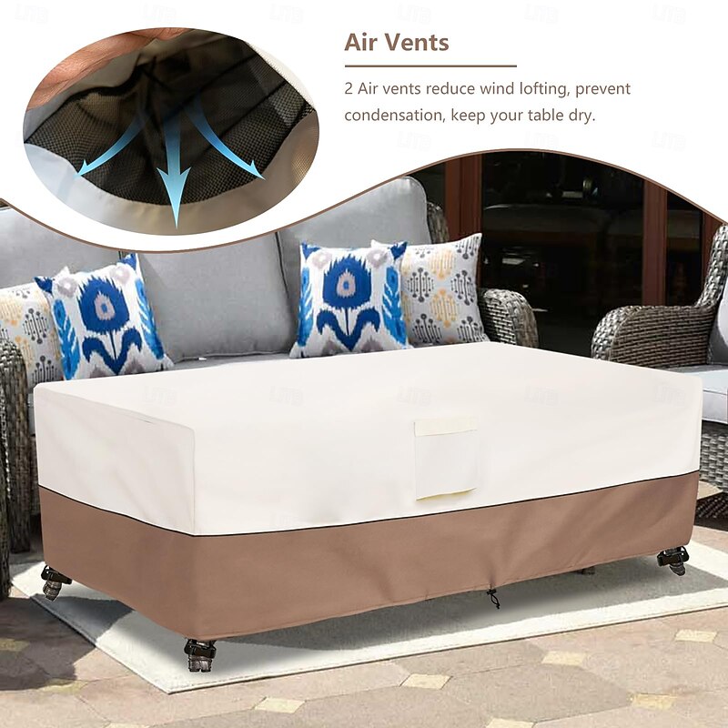 Waterproof  Patio Furniture Cover,420D Oxford Fabric,Silver-coated Polyurethane,Waterproof Rectangular for Table&Chair,Brown&Beige4