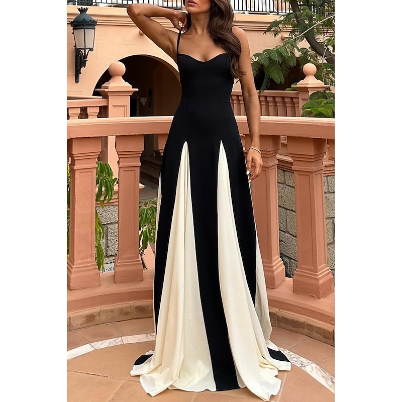 Women's Long Dress Maxi Dress Cocktail Dress Slip Dress Elegant Fashion Tea Party Going out Weekend Regular Fit Color Block Sleeveless Spaghetti Strap Black Summer