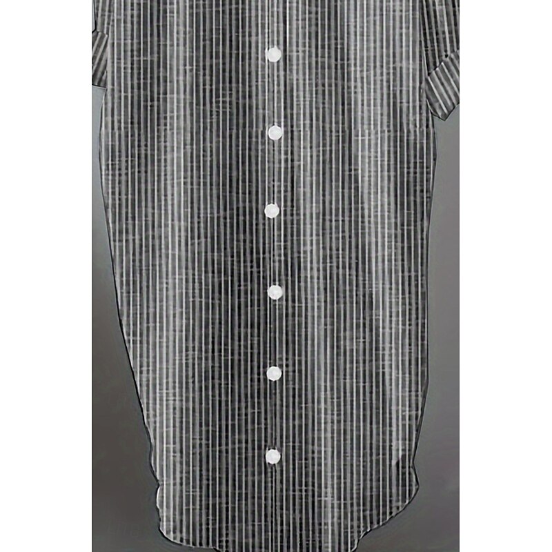 Women's Midi Dress Linen-Inspired Dresses Shirt Dress Cotton Linen Dress Fashion Basic Classic Daily Holiday Weekend Regular Fit Striped Long Sleeve Shirt Collar Black Red Summer2