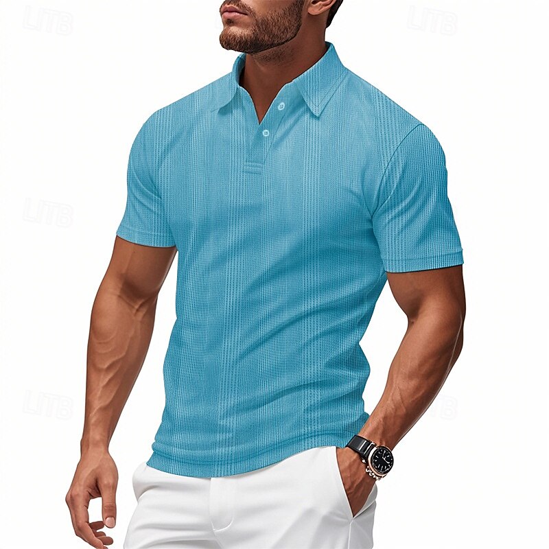 Men's Golf Shirt Golf Polos Shirts Work Casual Lapel Short Sleeve Basic Modern Plain Patchwork Buttons Summer Regular Fit claret Black White Light Grey Khaki Light Blue Golf Shirt
