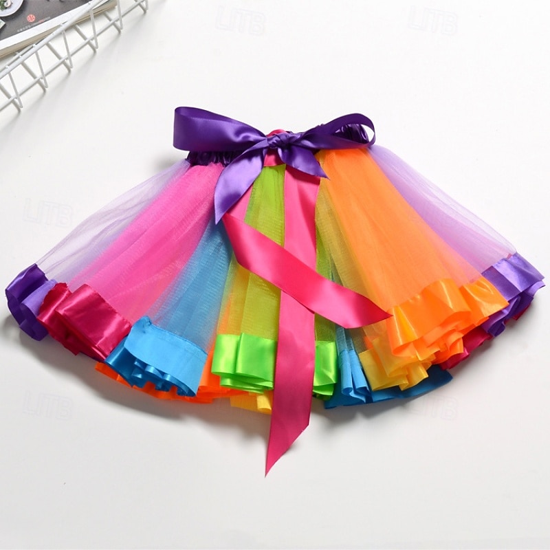 Kids Girls' Skirt Color Block Cute Mesh Outdoor 4 years+ Summer Pink Sky Blue Light Purple