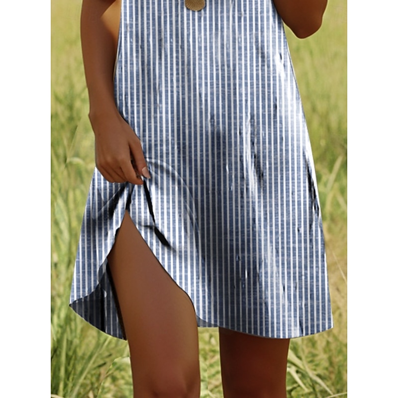 Women's Mini Dress Casual Dress T Shirt Dress Tee Dress A Line Dress Summer Dress Stylish Casual Vacation Casual Daily Regular Fit Graphic Stripe Short Sleeve Crew Neck Light Blue Summer Spring Fall3