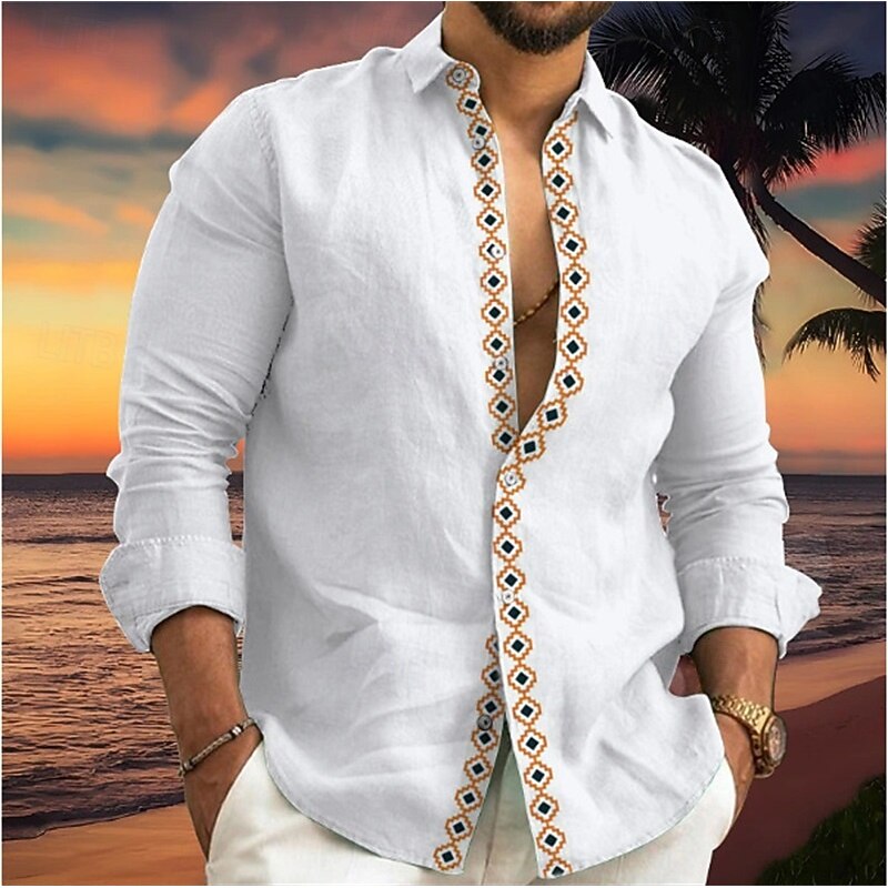 Men's Shirt Summer Shirt Casual Shirt Beach Shirt Button Up Shirt White Pink Blue Gray Long Sleeve Graphic Lapel Vacation Hawaiian Button-Down Clothing Apparel Polyester Fashion Casual Comfortable