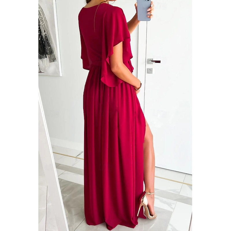 Women's Long Dress Maxi Dress Formal Dress Fashion Flare Cuff Sleeve Party Date Regular Fit Plain Short Sleeve V Neck Black Red Blue Khaki Summer4