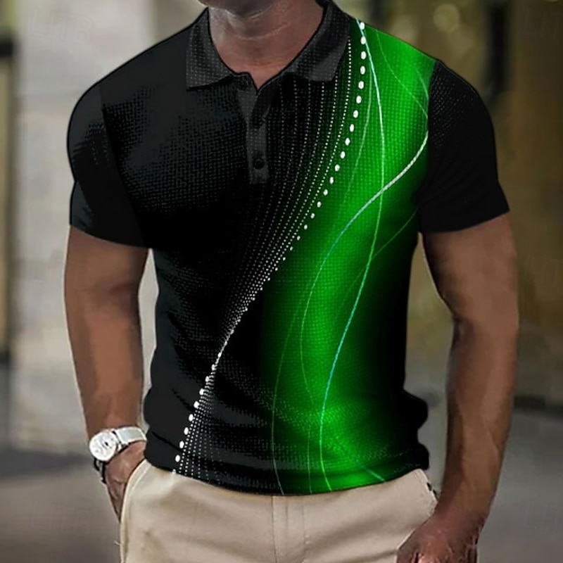 Men's Geometic Line Waffle Polo Shirts Short Sleeve Polo Shirts Collared Shirts Business Casual School Business Athleisure Buttons 3D Print Summer Red Blue Purple4