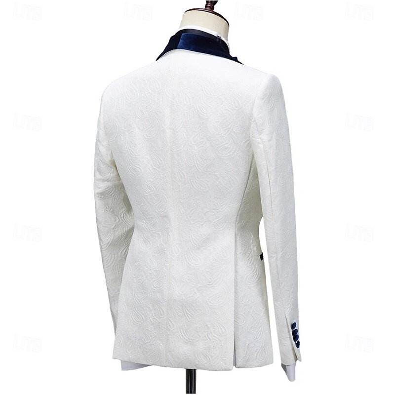 Men's Wedding Prom Party Suits Shawl Lapel Blue Luxury Formal Solid Colored Standard Fit 3 Piece Single Breasted One-button3