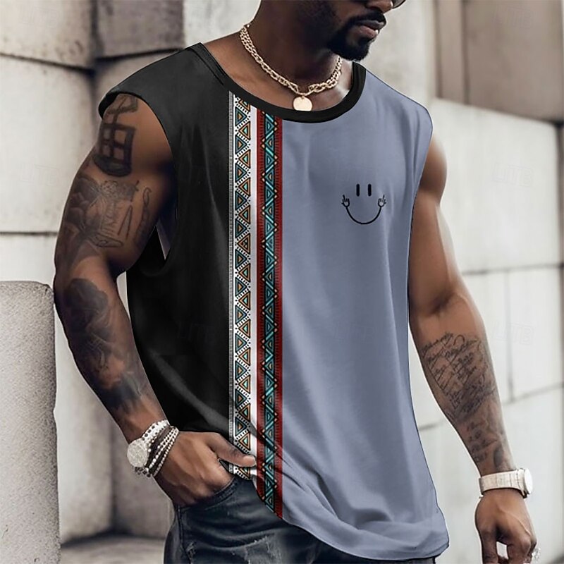 Men's Graphic Color Block Vest Top Sleeveless T Shirt for Men Cap Sleeve T shirt 3D Print Crew Neck Shirt Fashion Designer Muscle Daily Sports Gym Black White Blue Spring & Summer Clothing Apparel S4