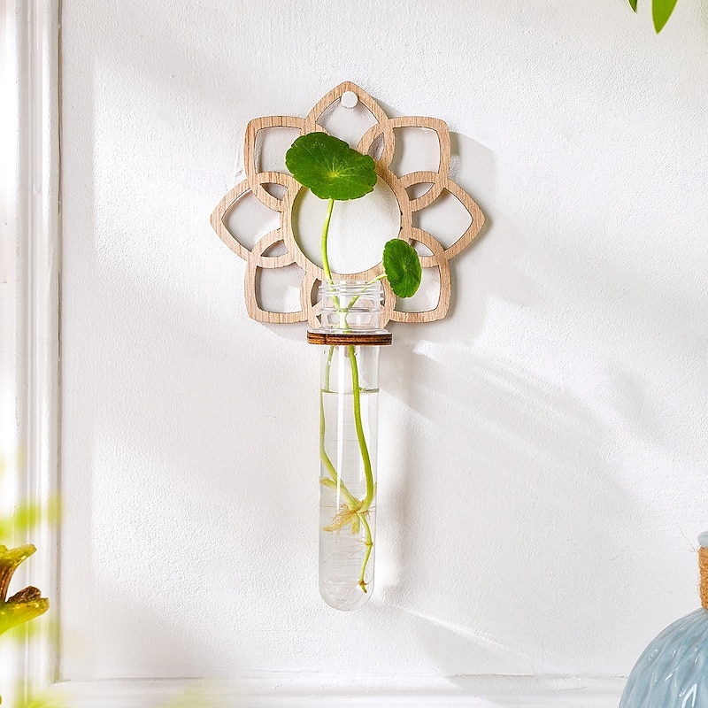 Wall-Mounted Plant Propagation Station – Wooden Rack with Plastic Test Tubes for Indoor Hydroponic Plant Cuttings, Home and Office Decor, Unique Gift for Gardening Enthusiasts4