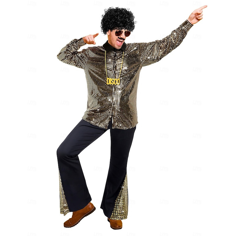 Retro Vintage 1960s Hippie Trousers Shirt Bell Bottom Pants Hippie Fancy Dress Men's Halloween Carnival Masquerade Evening Party Music Festival Pride Parade Adults' Shirt Pants All Seasons2