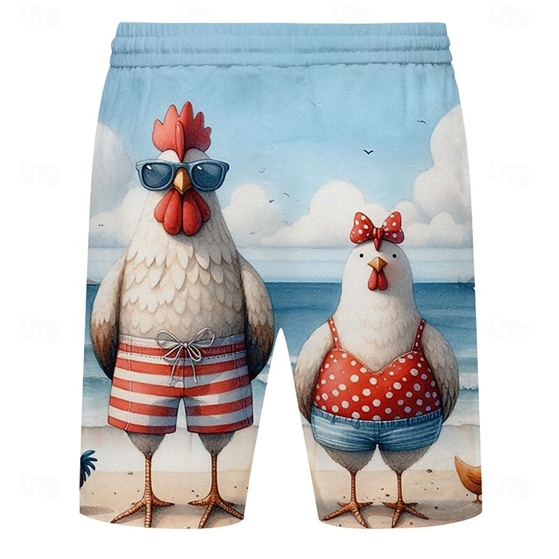 Men's Animal Chick Funny Swim Trunks Swim Shorts Board Shorts Mid Waist Streetwear Hawaiian Vacation Drawstring Mesh Lining Elastic Waist Designer Clothing Apparel2