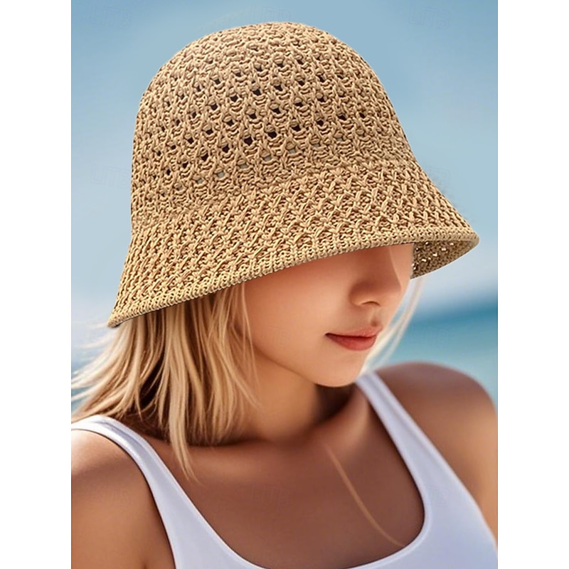Women's Vintage Straw Bucket Hat – Handwoven Breathable Sun Hat, Lightweight & Foldable, Elegant Beach Hat for Summer Vacations, Travel and Outdoor Activities