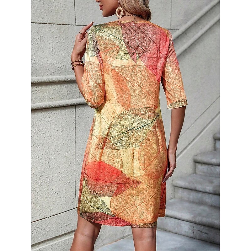 Women's Mini Dress Shift Dress Summer Dress Formal Daily Regular Fit Graphic Leaf 3/4 Length Sleeve V Neck Yellow Summer Spring3