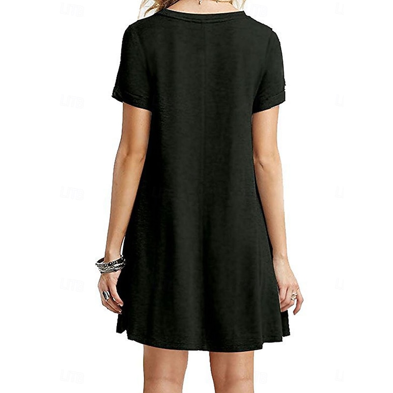 Women's Mini Dress T Shirt Dress Tee Dress Solid Color Vacation Casual Daily Regular Fit Graphic Short Sleeve Notched Neck Black Pink Army Green Gray Summer2
