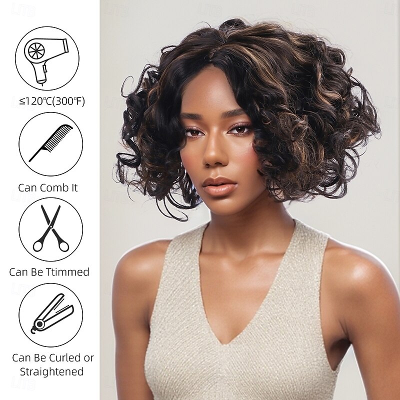 Synthetic Wig Curly Afro Curly Layered Haircut Braid Machine Made Wig 12 inch A1 Synthetic Hair Women's Fashionable Design Classic Comfortable Black2