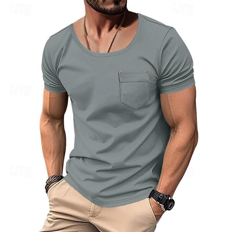 Men's T Shirt Tee Short Sleeve Shirt Tee Top Short Sleeve U Neck Summer Solid / Plain Color Fashion Designer Fashion Vacation Street Going out Black White Blue Top Tee for Men