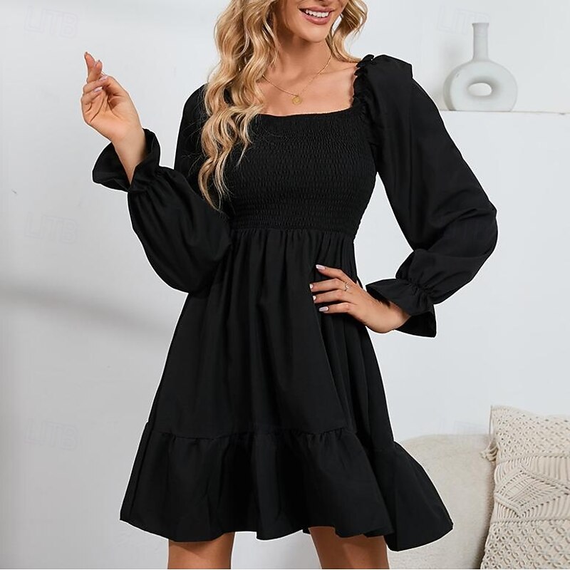 Retro Vintage Medieval Renaissance Mini Dress Flare Dress Puff Sleeve Elven Regency Inspired Fancy Dress Women's Fantasy Vacation Casual Daily LARP Adults' Dress Spring & Summer3