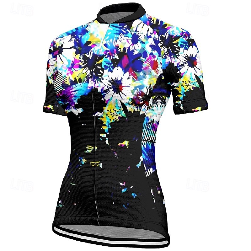 Women's Cycling Jersey Flower Short Sleeve Bike Tee Tshirt Jersey with 3 Rear Pockets Mountain Bike MTB Quick Dry Anatomic Design Wicking Breathable Sports Blue Purple Green Clothing Apparel4