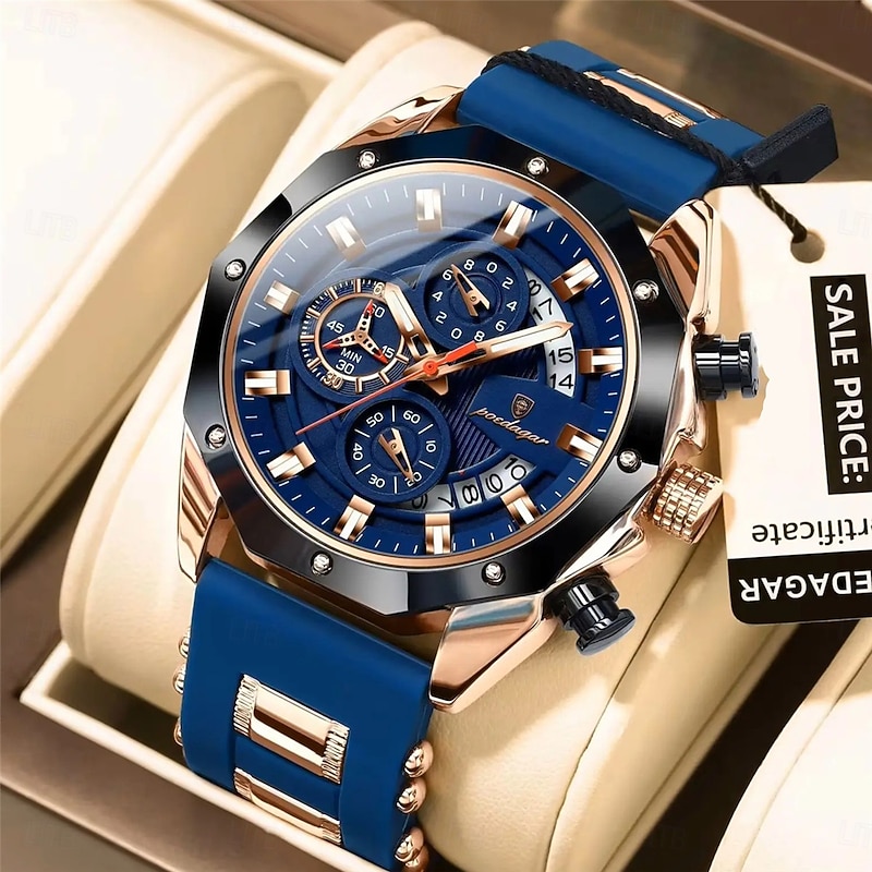 POEDAGAR Fashion Men Watch Waterproof Luminous Chronograph Date Man Wristwatch Silicone Strap Luxury Sports Men's Quartz Watches