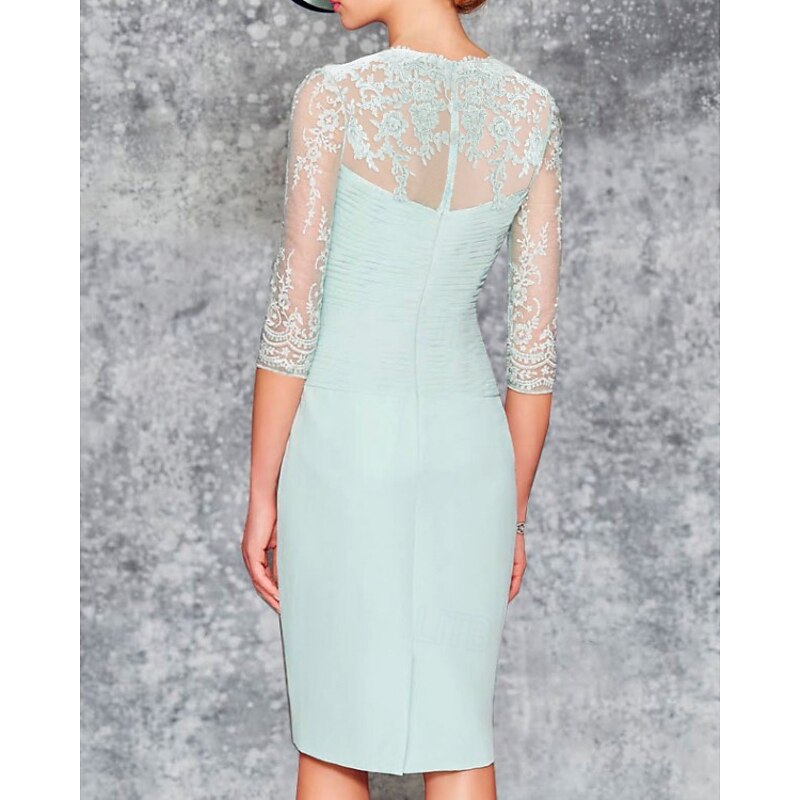 Beach Wedding Two Piece Sheath Mother of the Bride Dress Wedding Guest Elegant Plus Size Sweetheart Knee Length Chiffon Lace 3/4 Length Sleeve Wrap Included Jacket Dresses with Pleats Embroidery3