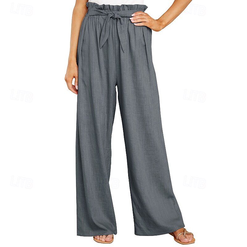 Women's Cotton Linen Pants Slacks Casual Full Length Natural Plain Elastic Waist Outdoor Comfortable Daily Wear Going out Wine Light Sky Blue Grey Black Summer Regular Fit4