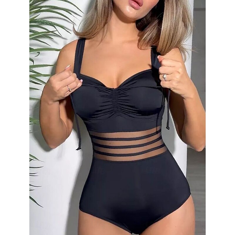 Women's Swimsuits One Piece Monokini Swimsuit Backless Tummy Control High Waist Slim Vacation Beach Wear Solid Color V Neck Sleeveless Bathing Suits