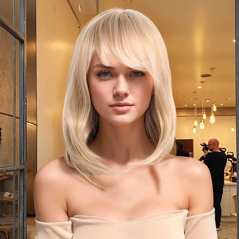 Synthetic Wig kinky Straight Water Wave Layered Haircut Asymmetrical With Headband Machine Made Wig 16 inch A1 Synthetic Hair Women's Classic Comfortable Color Gradient Multi-color2