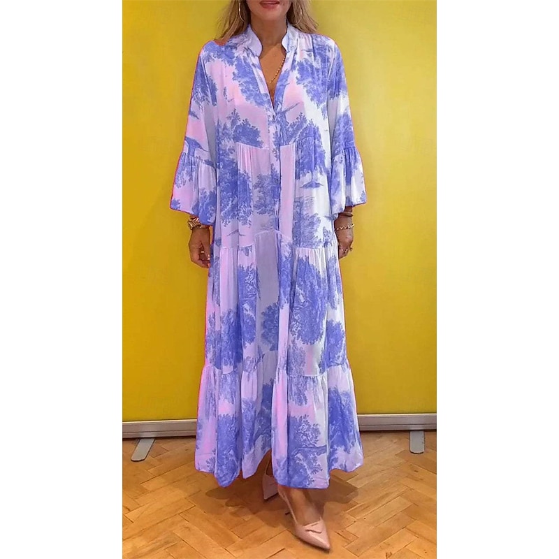 Women's Long Dress Maxi Dress Casual Dress Swing Dress Summer Dress Elegant Fashion Modern Daily Beach Weekend Regular Fit Floral Long Sleeve Split Neck Light Green Pink Red Light Purple Summer