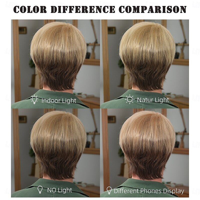 Synthetic Wig Wavy Curly Weave Asymmetrical Deep Parting Machine Made Wig 10 inch A1 Synthetic Hair Men's Classic Comfortable Color Gradient Multi-color3