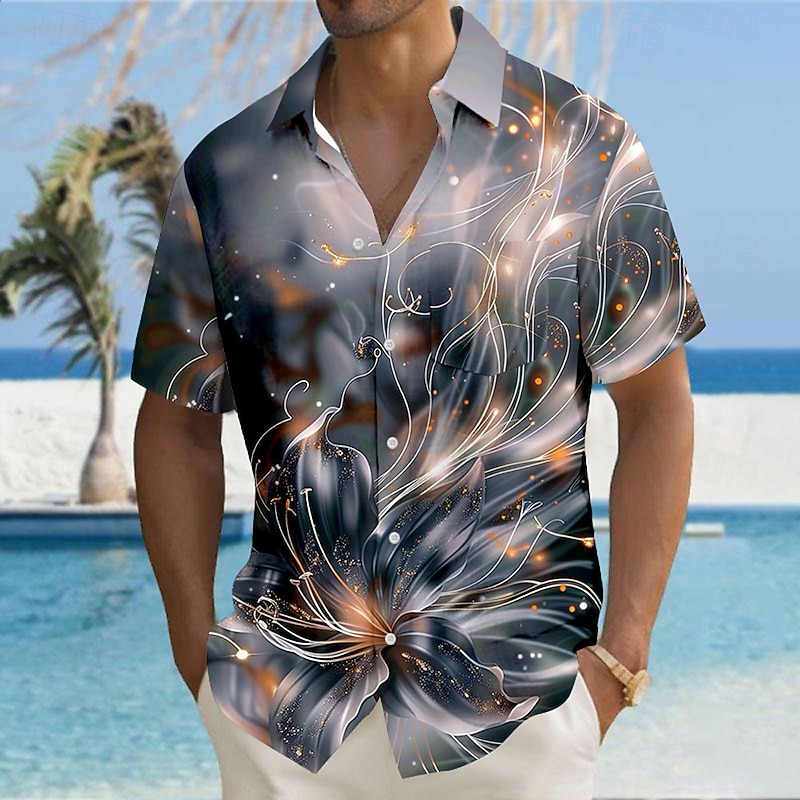Men's Optical Illusion Abstract Art Shirt Button Up Shirt Short Sleeve Fashion Casual Vacation Holiday Streetwear Summer Turndown 3D Print Collared Shirts Front One Pocket Light Blue Blue Dark Blue2