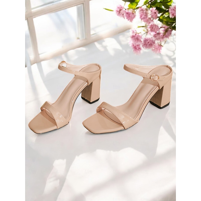 Women's Nude Block Heel Slingback Sandals – Minimalist Open Toe Heels for Casual Dates and Summer Outings3