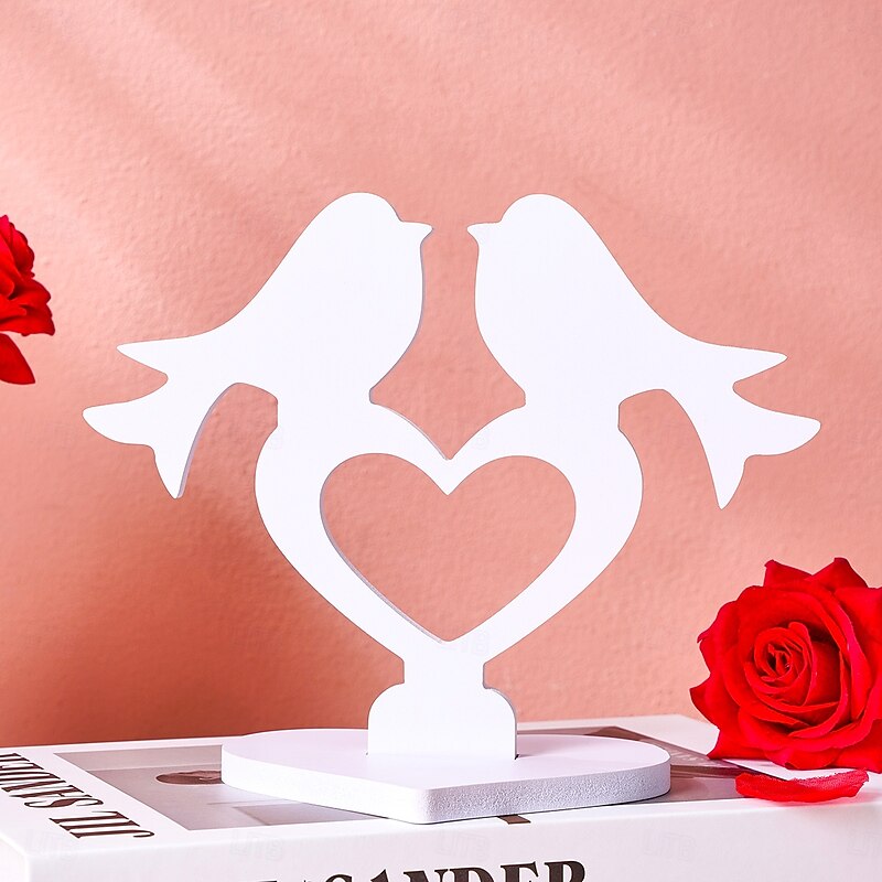 Romantic Love Bird Table Ornament – PVC Board Decorative Statue, Indoor Wedding Anniversary Decoration, Heartwarming Desk Figurine for Valentine's Day, Hotel Decor, and Creative Gift4