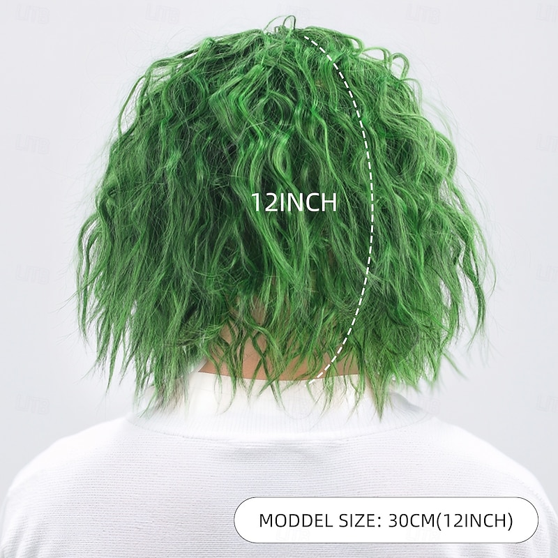 Synthetic Wig Wavy Curly Weave Asymmetrical With Headband Machine Made Wig 30 inch A1 Synthetic Hair Men's Classic Comfortable Color Gradient Green4