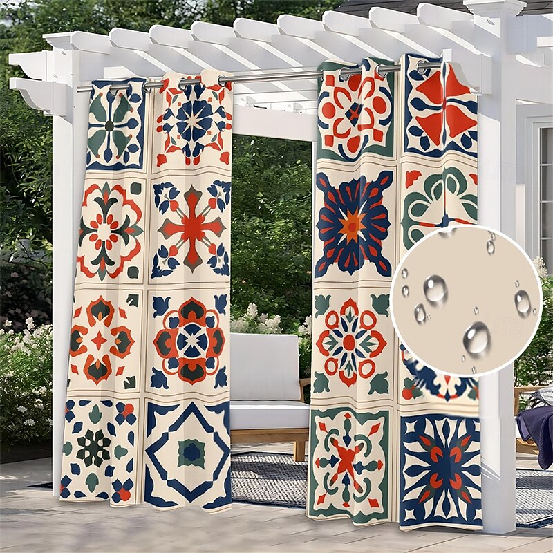 Waterproof Outdoor Curtain Privacy, Sliding Patio Curtain Drapes, Pergola Curtains Grommet For Gazebo, Balcony, Porch, Party