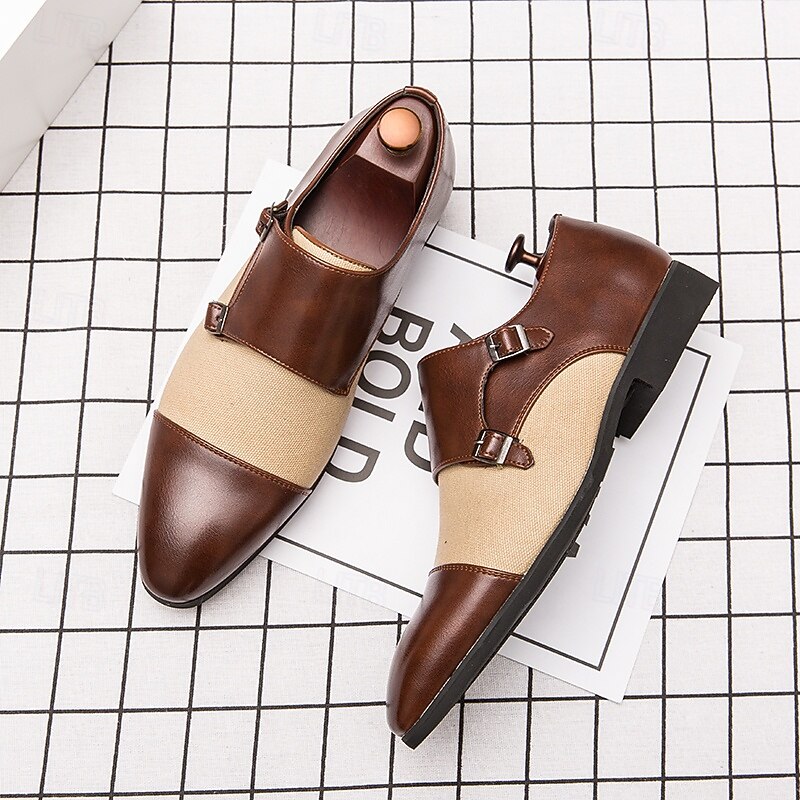 Men's Two-Tone Monk Strap Shoes in Brown and Beige, Perfect for Business and Formal Occasions2