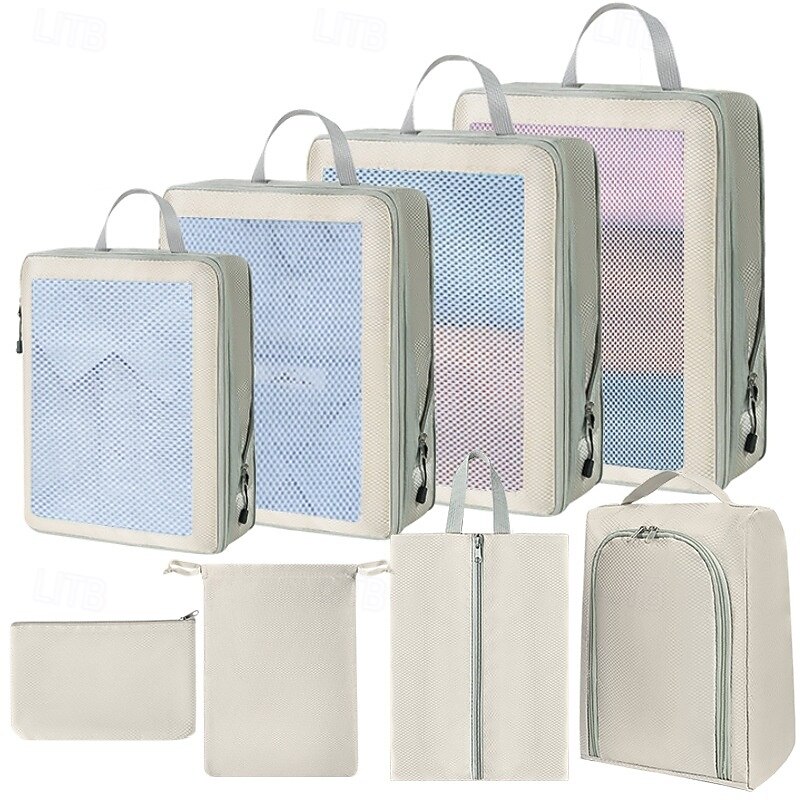 Compression Packing Cubes Set for Travel, Luggage Organizer and Storage Bags, Waterproof Clothes, Underwear, Shoes, Toiletries, and Makeup Bag, Space Saver Packing Pouches